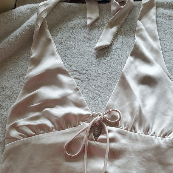 Princess Polly Cream Halter Tie Front Mini Dress - Picture 2 of 15